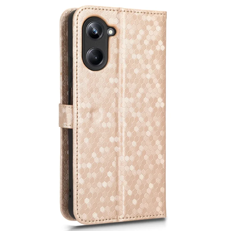 For Realme 10 4G Dot Pattern Imprinted Phone Cover PU Leather Phone Wallet Case Hands-free Stand with Strap - Rose Gold