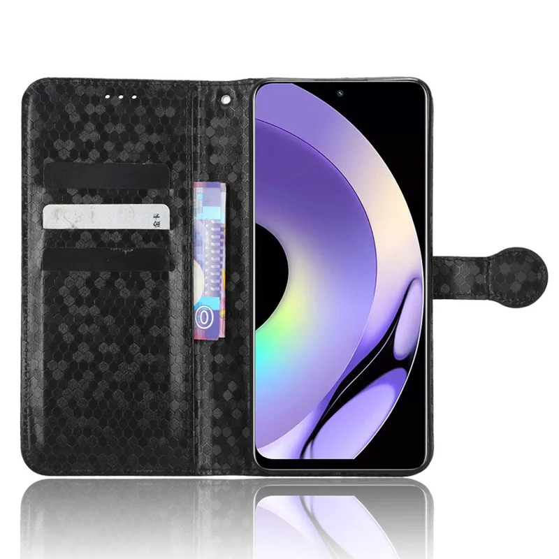 For Realme 10 Pro 5G Anti-fading PU Leather Dot Pattern Imprinted Wallet Case Stand Cell Phone Shell Cover with Strap - Black
