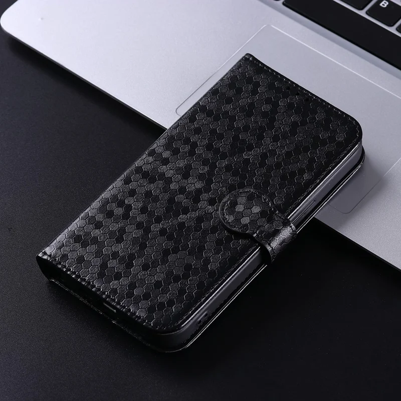 For Realme 10 Pro 5G Anti-fading PU Leather Dot Pattern Imprinted Wallet Case Stand Cell Phone Shell Cover with Strap - Black