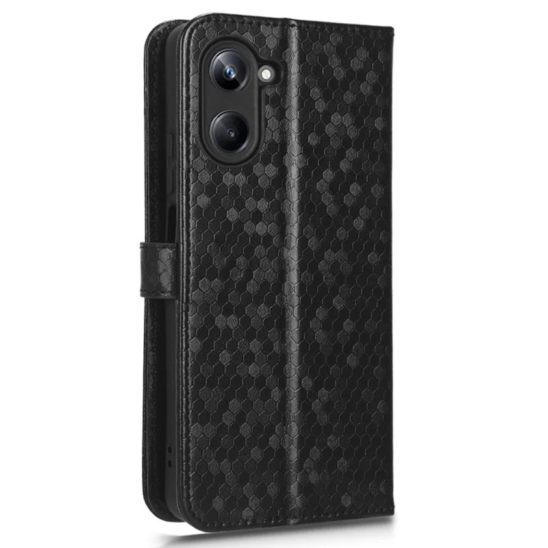 For Realme 10 Pro 5G Anti-fading PU Leather Dot Pattern Imprinted Wallet Case Stand Cell Phone Shell Cover with Strap - Black