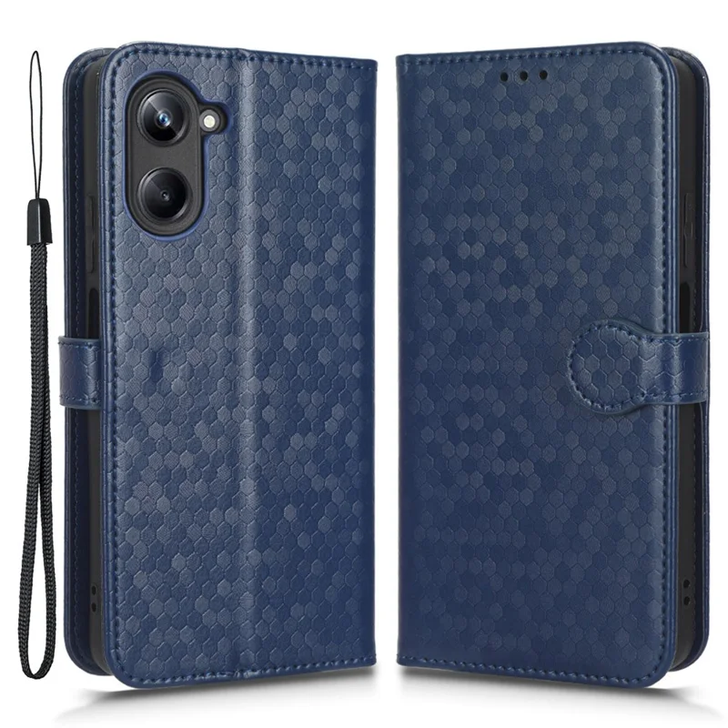 For Realme 10 Pro 5G Anti-fading PU Leather Dot Pattern Imprinted Wallet Case Stand Cell Phone Shell Cover with Strap - Dark Blue