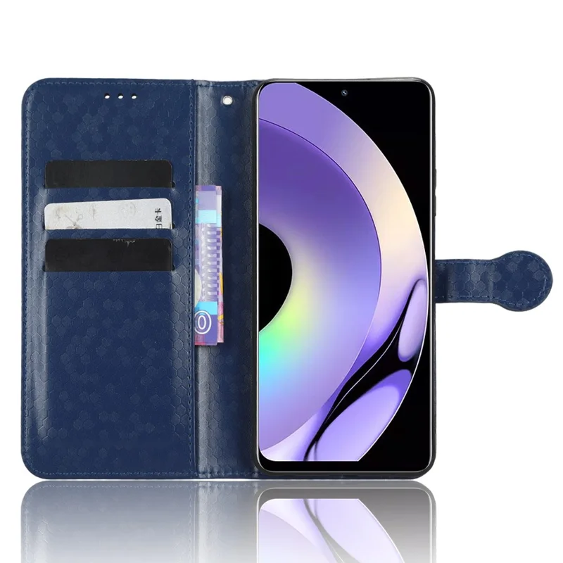 For Realme 10 Pro 5G Anti-fading PU Leather Dot Pattern Imprinted Wallet Case Stand Cell Phone Shell Cover with Strap - Dark Blue