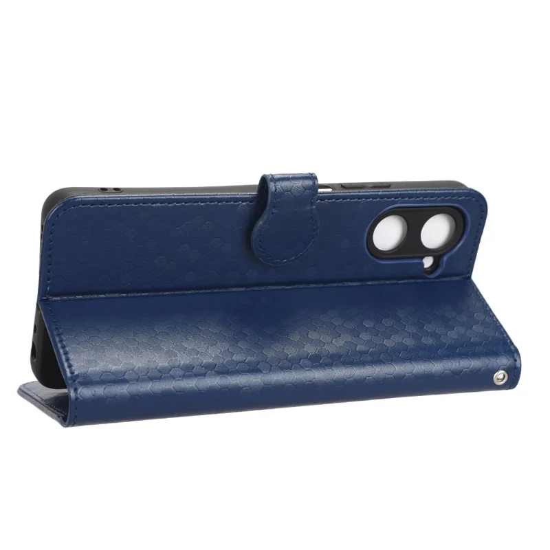 For Realme 10 Pro 5G Anti-fading PU Leather Dot Pattern Imprinted Wallet Case Stand Cell Phone Shell Cover with Strap - Dark Blue