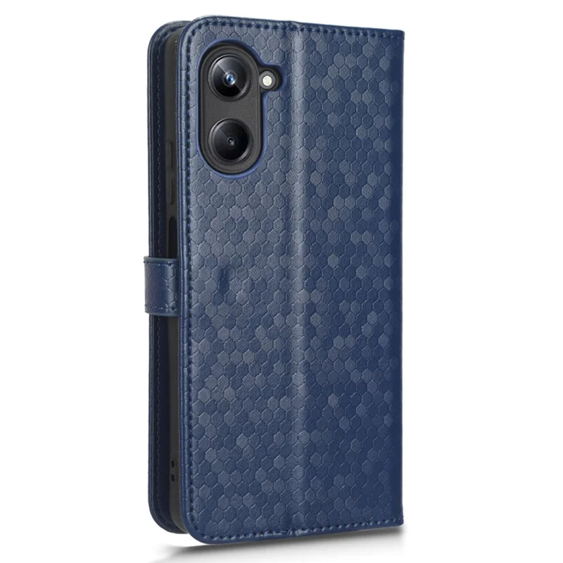 For Realme 10 Pro 5G Anti-fading PU Leather Dot Pattern Imprinted Wallet Case Stand Cell Phone Shell Cover with Strap - Dark Blue