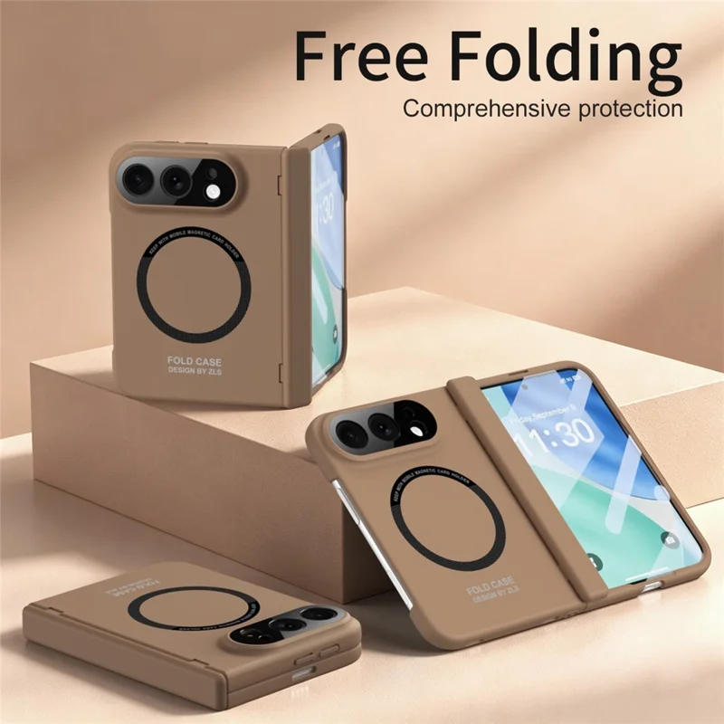 Custodia magnetica per iPhone Fold con protezione per schermo in vetro temperato HD, custodia antiurto in PC - Caramello
