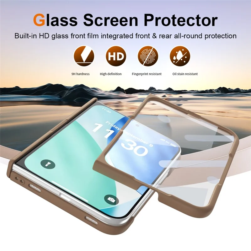 Custodia magnetica per iPhone Fold con protezione per schermo in vetro temperato HD, custodia antiurto in PC - Caramello
