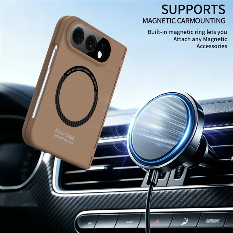 Custodia magnetica per iPhone Fold con protezione per schermo in vetro temperato HD, custodia antiurto in PC - Caramello