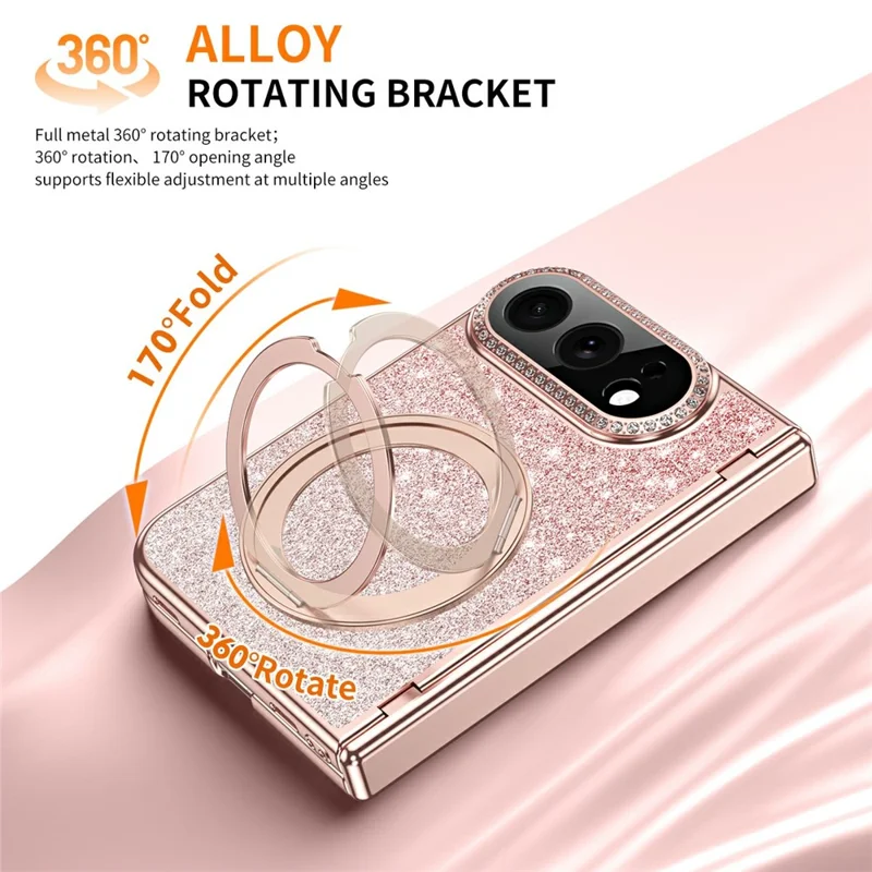 Étui magnétique pour iPhone Fold avec support pivotant, revêtement en cuir PU brillant + PC, protection d'écran - Rose