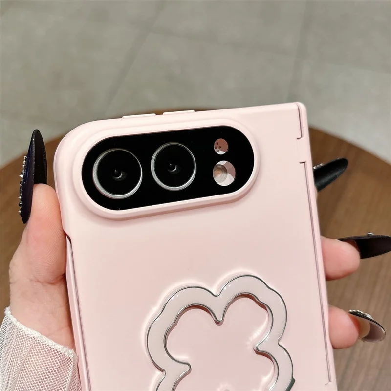 For iPhone Fold Case Heart Clover Stand PC-telefoonhoesje met screenprotector - Roze