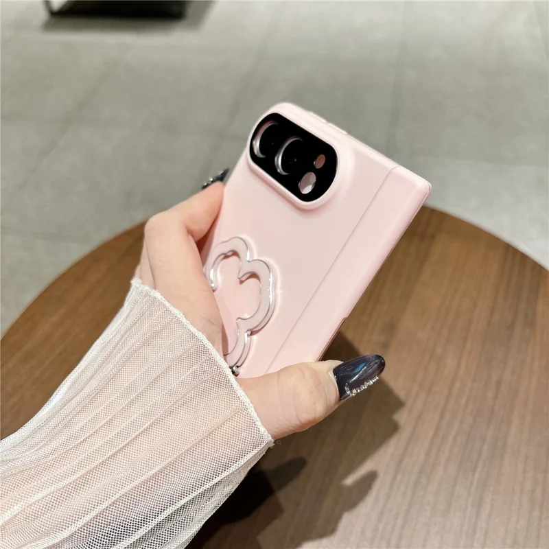 For iPhone Fold Case Heart Clover Stand PC-telefoonhoesje met screenprotector - Roze