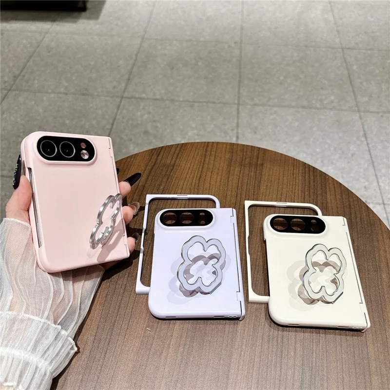 For iPhone Fold Case Heart Clover Stand PC-telefoonhoesje met screenprotector - Roze