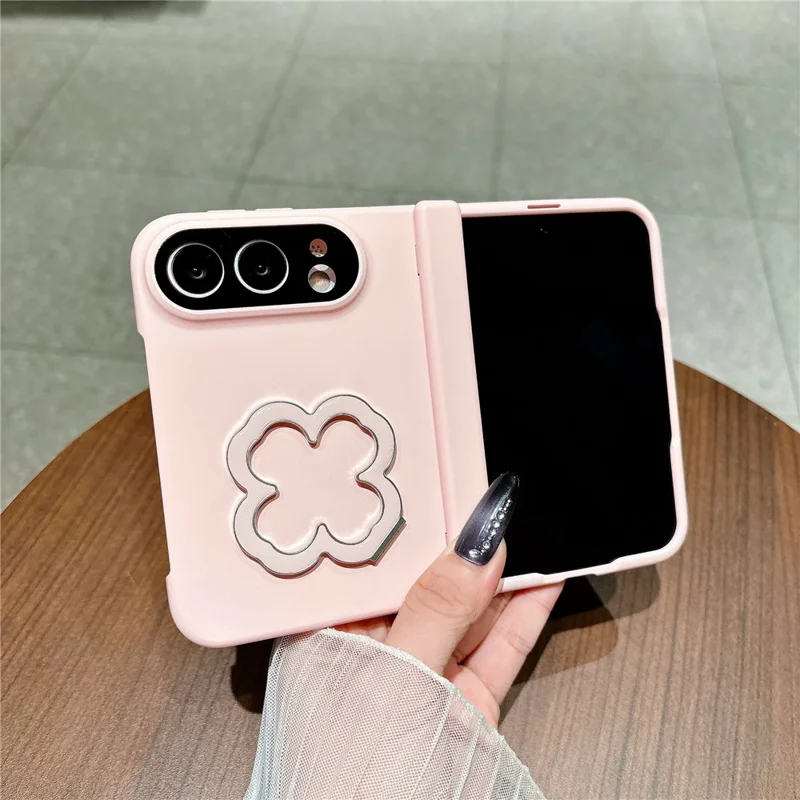 For iPhone Fold Case Heart Clover Stand PC-telefoonhoesje met screenprotector - Roze