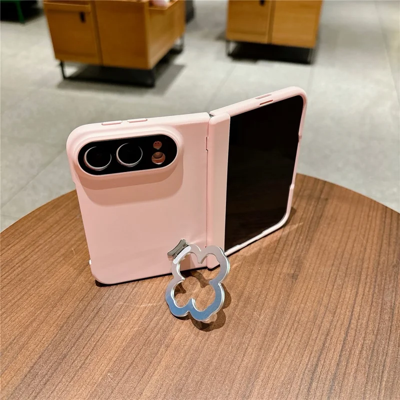 For iPhone Fold Case Heart Clover Stand PC-telefoonhoesje met screenprotector - Roze