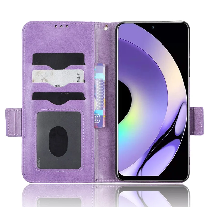 For Realme 10 Pro 5G PU Leather Stand Case Full Protection Phone Wallet Imprinted Triangle Pattern Cover with Hand Strap - Purple