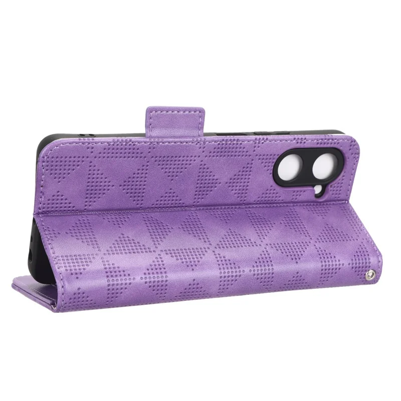 For Realme 10 Pro 5G PU Leather Stand Case Full Protection Phone Wallet Imprinted Triangle Pattern Cover with Hand Strap - Purple
