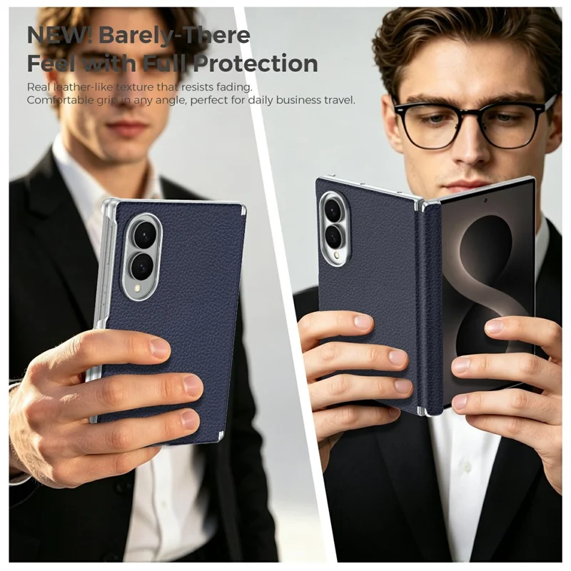 For Samsung Galaxy Z Fold8 Magnetic Case Dual-Hinge Litchi Texture Leather Phone Cover - Sapphire