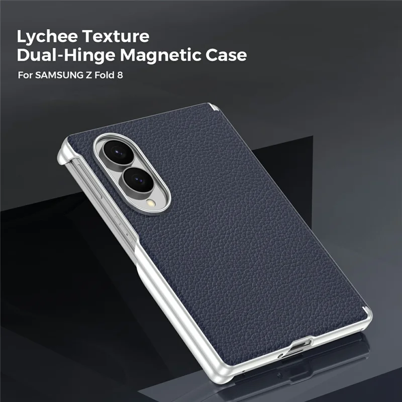 For Samsung Galaxy Z Fold8 Magnetic Case Dual-Hinge Litchi Texture Leather Phone Cover - Sapphire