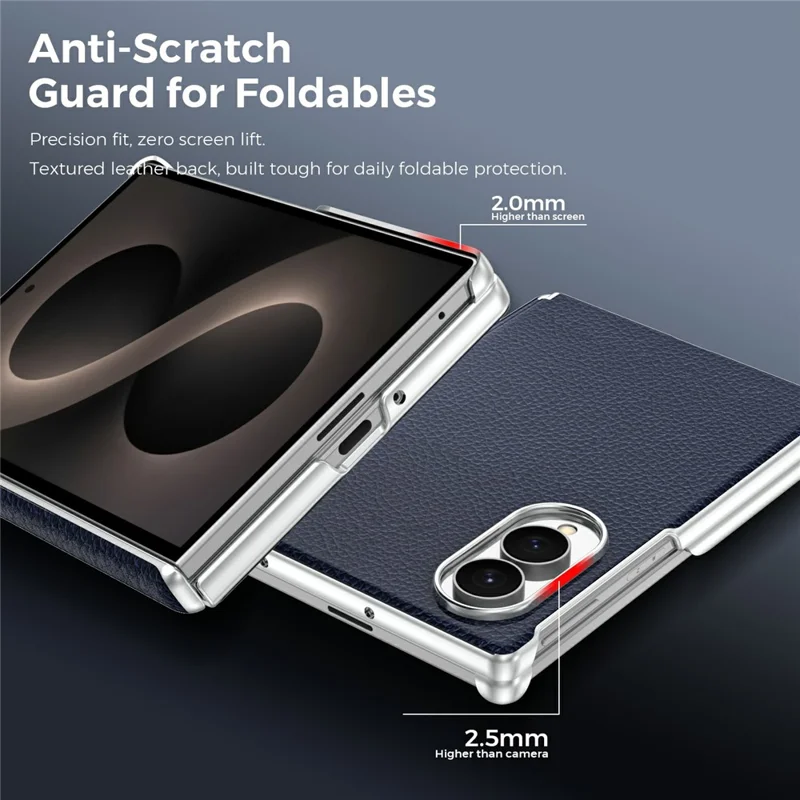 For Samsung Galaxy Z Fold8 Magnetic Case Dual-Hinge Litchi Texture Leather Phone Cover - Sapphire