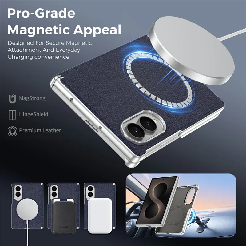 For Samsung Galaxy Z Fold8 Magnetic Case Dual-Hinge Litchi Texture Leather Phone Cover - Sapphire