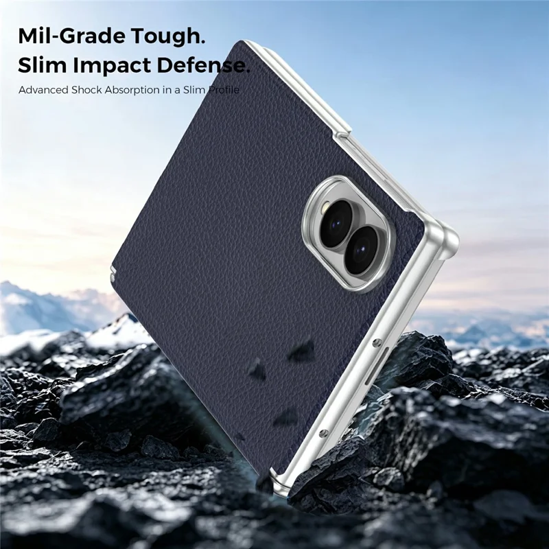 For Samsung Galaxy Z Fold8 Magnetic Case Dual-Hinge Litchi Texture Leather Phone Cover - Sapphire