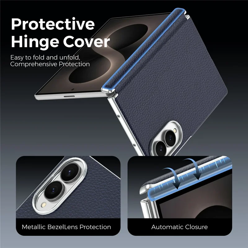 For Samsung Galaxy Z Fold8 Magnetic Case Dual-Hinge Litchi Texture Leather Phone Cover - Sapphire