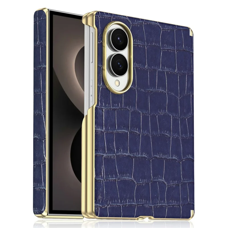 For Samsung Galaxy Z Fold8 Magnetic Case Dual-Hinge Crocodile Texture Leather Phone Cover - Sapphire