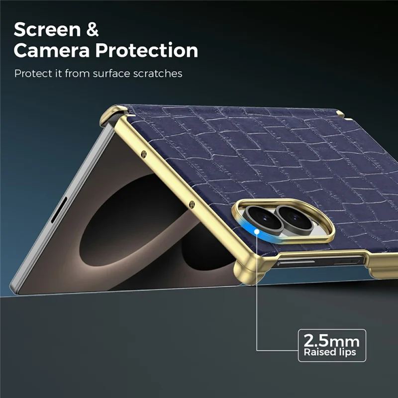 For Samsung Galaxy Z Fold8 Magnetic Case Dual-Hinge Crocodile Texture Leather Phone Cover - Sapphire