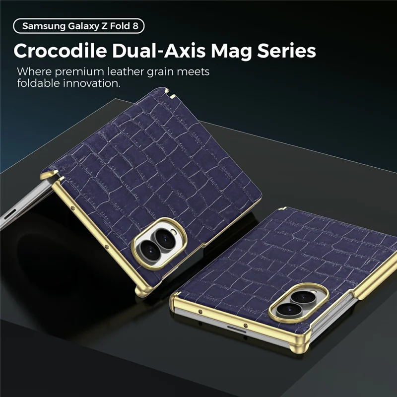 For Samsung Galaxy Z Fold8 Magnetic Case Dual-Hinge Crocodile Texture Leather Phone Cover - Sapphire