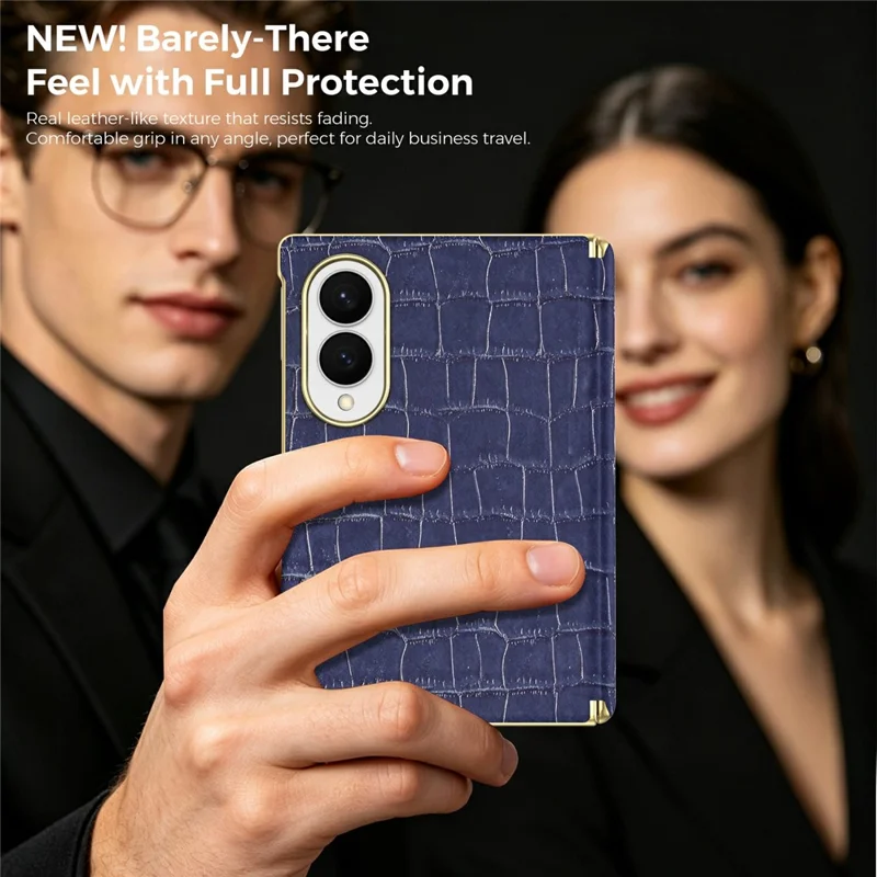For Samsung Galaxy Z Fold8 Magnetic Case Dual-Hinge Crocodile Texture Leather Phone Cover - Sapphire