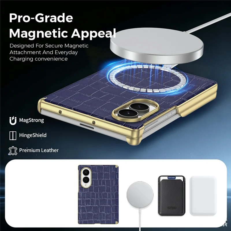 For Samsung Galaxy Z Fold8 Magnetic Case Dual-Hinge Crocodile Texture Leather Phone Cover - Sapphire