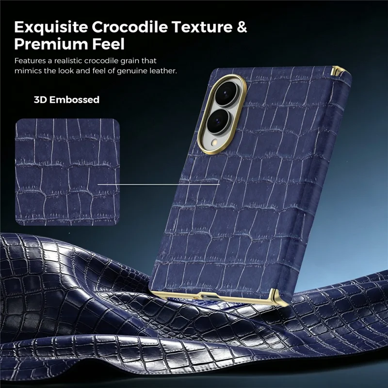 For Samsung Galaxy Z Fold8 Magnetic Case Dual-Hinge Crocodile Texture Leather Phone Cover - Sapphire