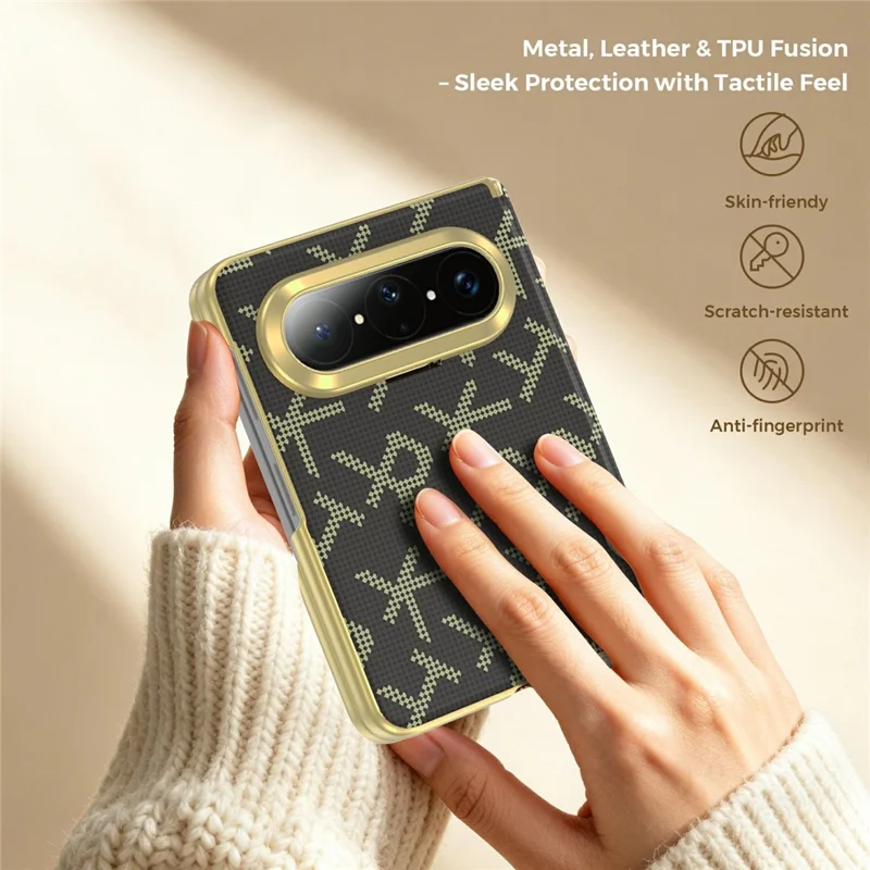 For Huawei Pura X Max Magnetisk Taske med Pixelmønster i Læder + PC Hinge-beskyttelse Telefonbeslag - Brun