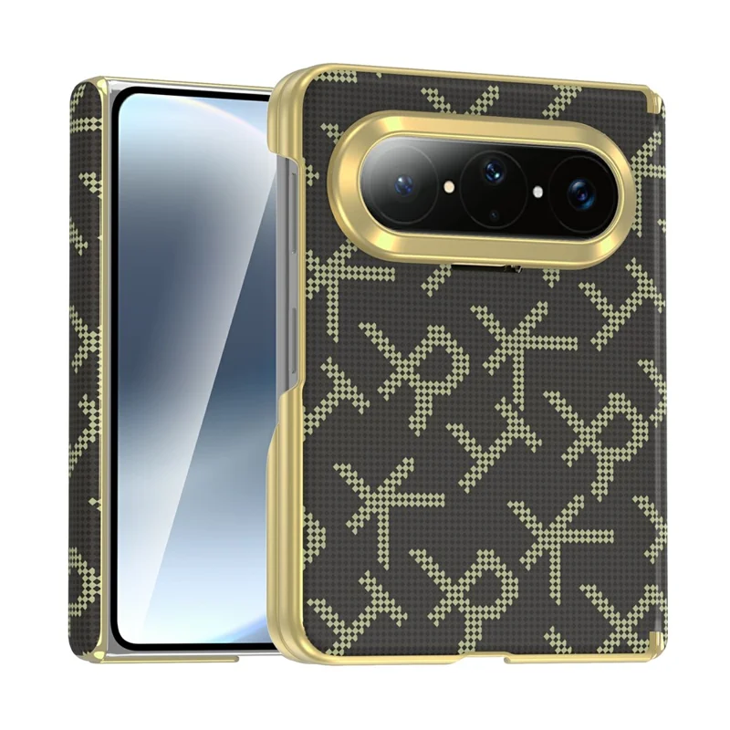 For Huawei Pura X Max Magnetisk Taske med Pixelmønster i Læder + PC Hinge-beskyttelse Telefonbeslag - Brun
