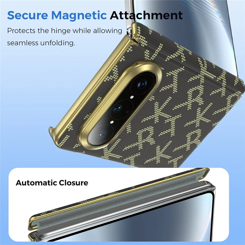 For Huawei Pura X Max Magnetisk Taske med Pixelmønster i Læder + PC Hinge-beskyttelse Telefonbeslag - Brun