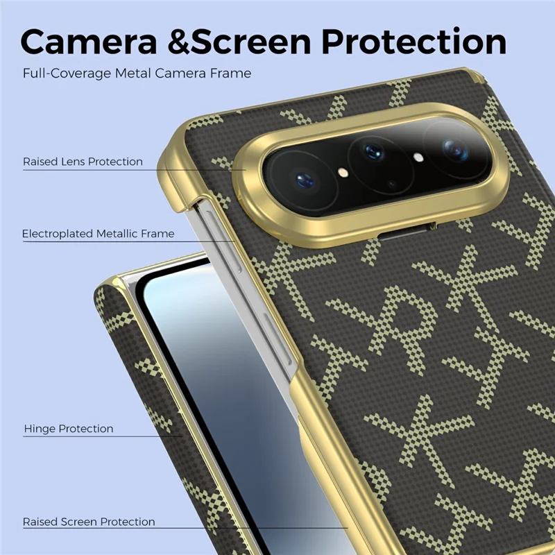 For Huawei Pura X Max Magnetisk Taske med Pixelmønster i Læder + PC Hinge-beskyttelse Telefonbeslag - Brun