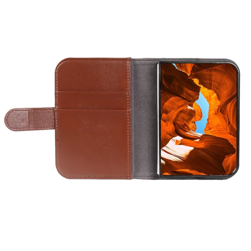 Voor iPhone Fold Case Echt Gespleten Leer Telefoonhoesje met Portemonnee Stand - Lichtbruin