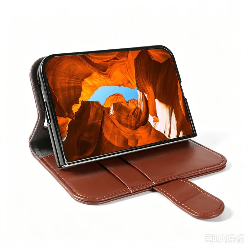 Voor iPhone Fold Case Echt Gespleten Leer Telefoonhoesje met Portemonnee Stand - Lichtbruin