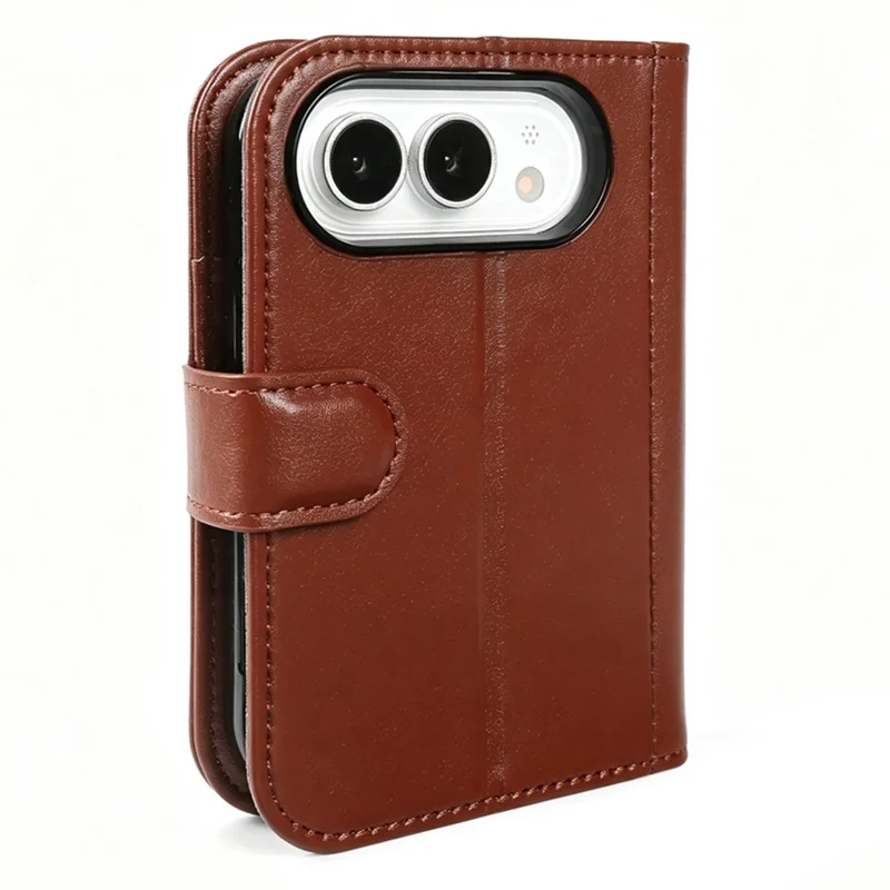 Voor iPhone Fold Case Echt Gespleten Leer Telefoonhoesje met Portemonnee Stand - Lichtbruin
