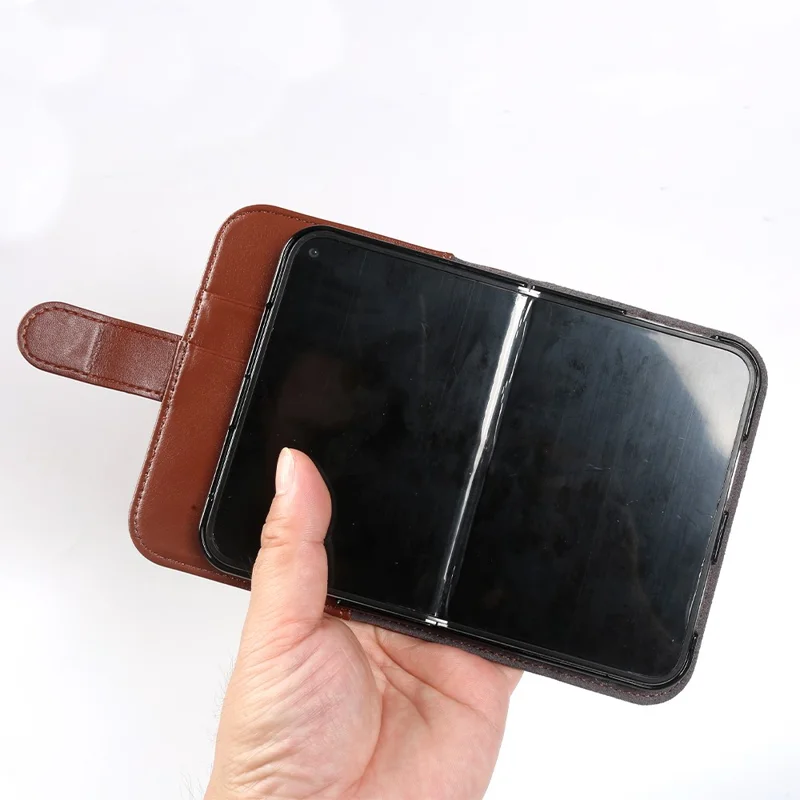 Voor iPhone Fold Case Echt Gespleten Leer Telefoonhoesje met Portemonnee Stand - Lichtbruin