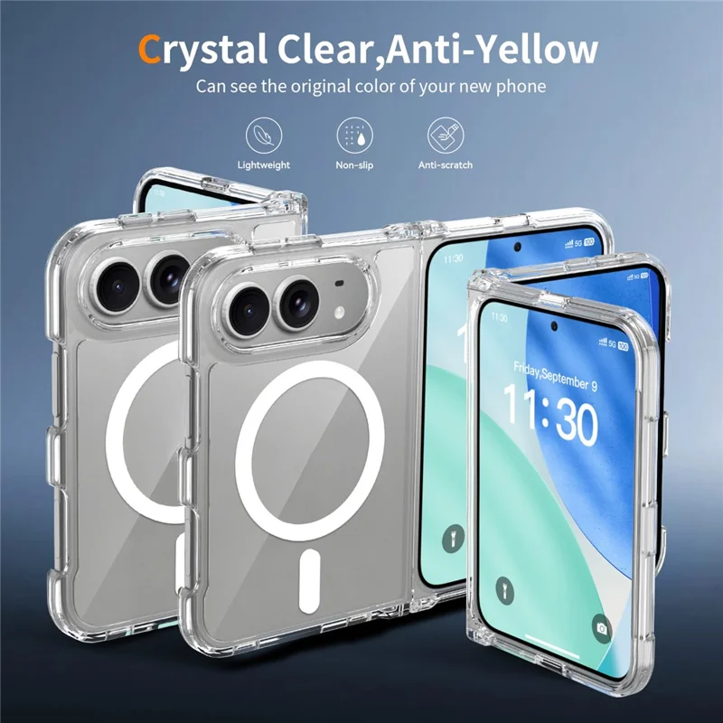 Étui magnétique pour iPhone Fold 2,0 mm, résistant aux rayures, en TPU + PC, transparent
