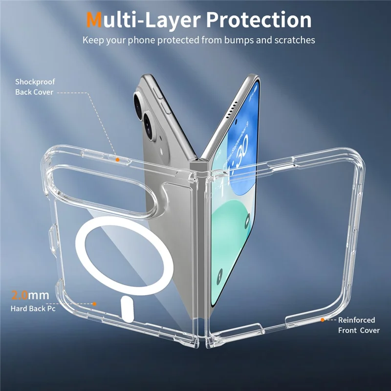 Étui magnétique pour iPhone Fold 2,0 mm, résistant aux rayures, en TPU + PC, transparent