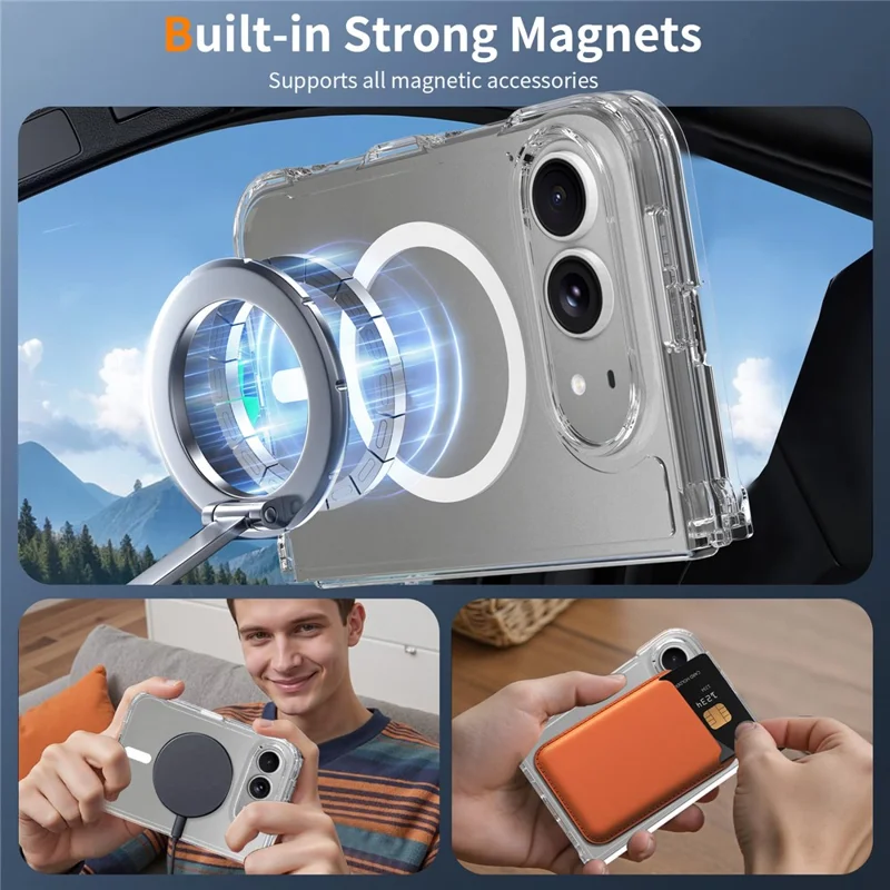 Étui magnétique pour iPhone Fold 2,0 mm, résistant aux rayures, en TPU + PC, transparent