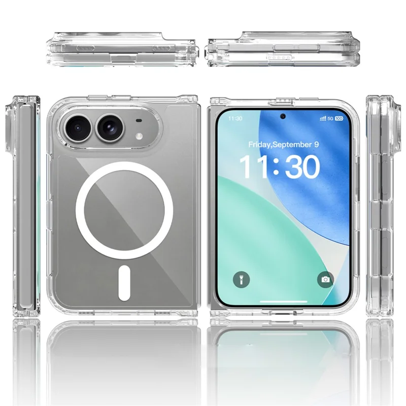 Étui magnétique pour iPhone Fold 2,0 mm, résistant aux rayures, en TPU + PC, transparent