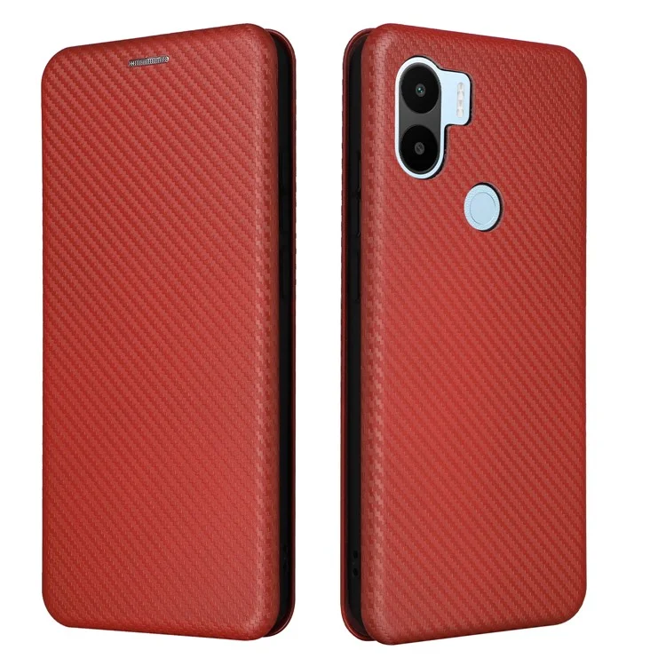 Für Xiaomi Redmi A1+ 4G Anti-kratzer-pu-leder-handy-karten-karten-karten-ständer Kohlefaser Textur Magnetic Flip Cover - Braun