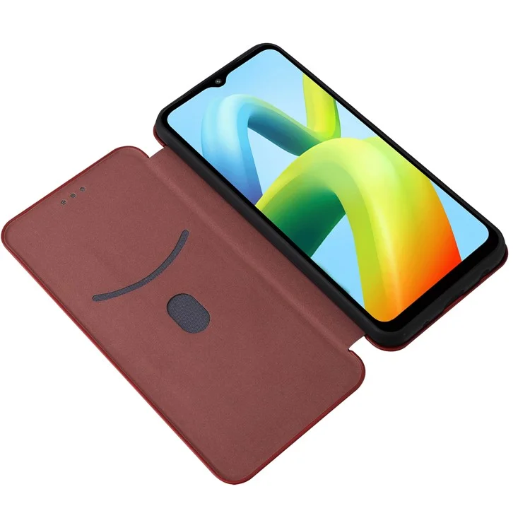 Für Xiaomi Redmi A1+ 4G Anti-kratzer-pu-leder-handy-karten-karten-karten-ständer Kohlefaser Textur Magnetic Flip Cover - Braun