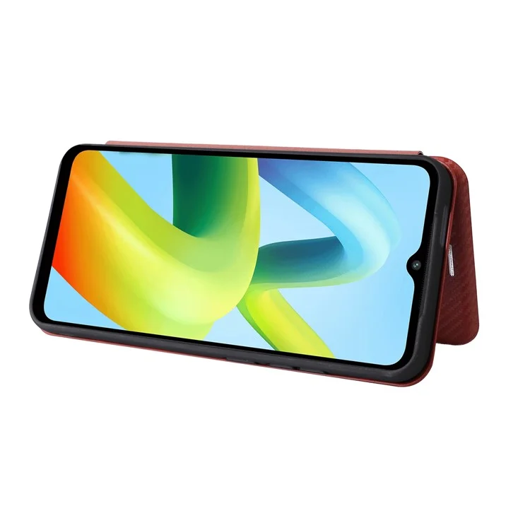 Für Xiaomi Redmi A1+ 4G Anti-kratzer-pu-leder-handy-karten-karten-karten-ständer Kohlefaser Textur Magnetic Flip Cover - Braun