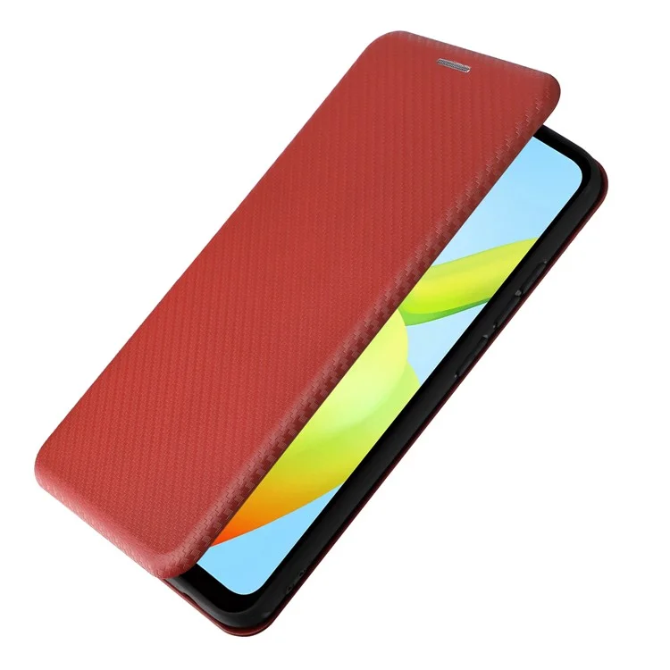 Für Xiaomi Redmi A1+ 4G Anti-kratzer-pu-leder-handy-karten-karten-karten-ständer Kohlefaser Textur Magnetic Flip Cover - Braun