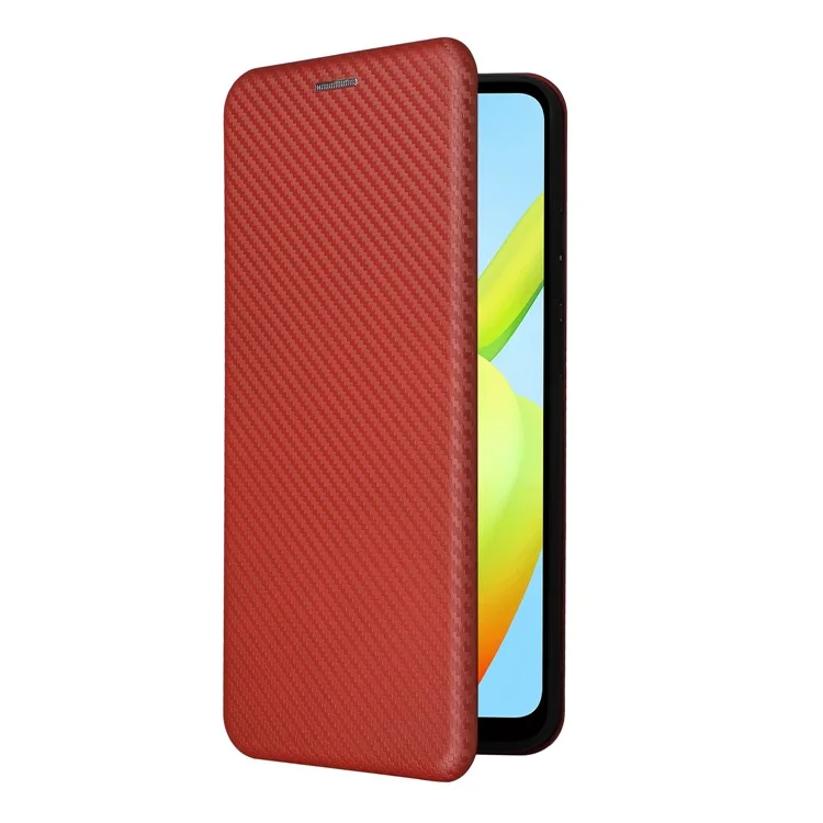 Für Xiaomi Redmi A1+ 4G Anti-kratzer-pu-leder-handy-karten-karten-karten-ständer Kohlefaser Textur Magnetic Flip Cover - Braun