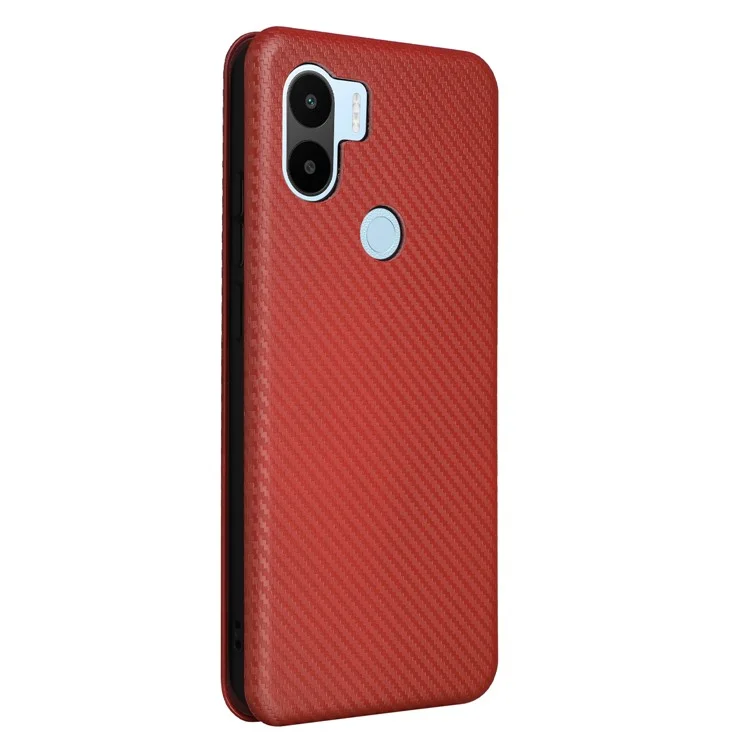 Für Xiaomi Redmi A1+ 4G Anti-kratzer-pu-leder-handy-karten-karten-karten-ständer Kohlefaser Textur Magnetic Flip Cover - Braun