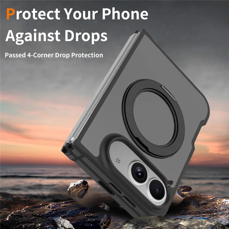 For iPhone Duo Case Rotating Magnetic Kickstand TPU + Acrylic Skin-feel Phone Cover with Front Frame - Black